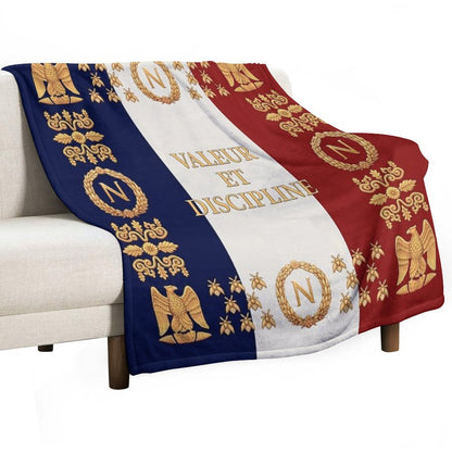 Napoleonic French Regimental Flag Valeur Et Discipline Throw Blanket
