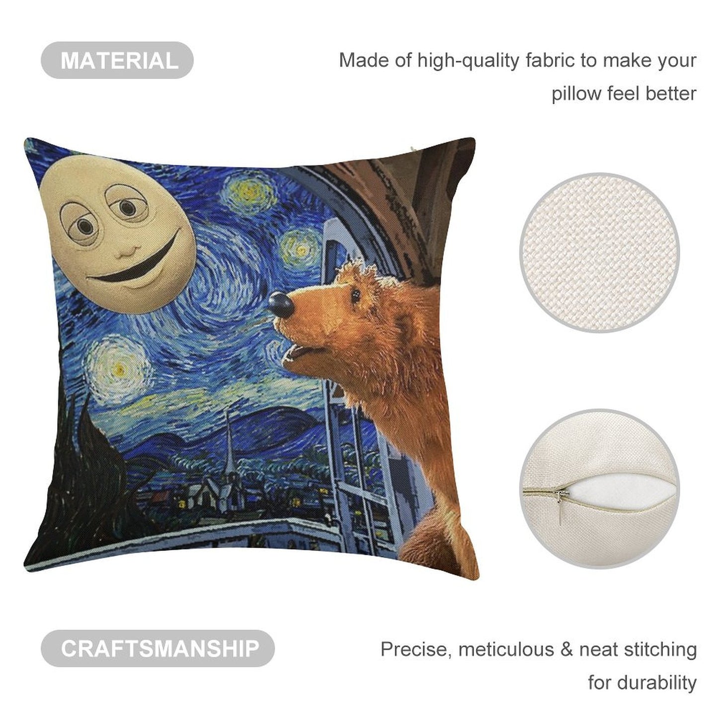 Bear in The Big Blue House with Starry Night Linen Throw Pillow Cover