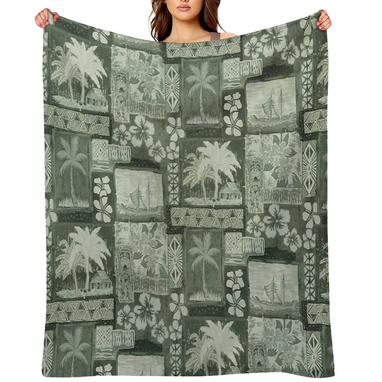 Kona Coast Retro Aloha Shirt Print Throw Blanket