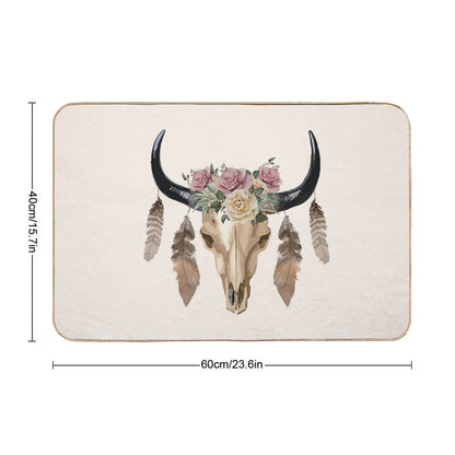 Cow Skull And Crown Leaves And Butterflies Bath Mat