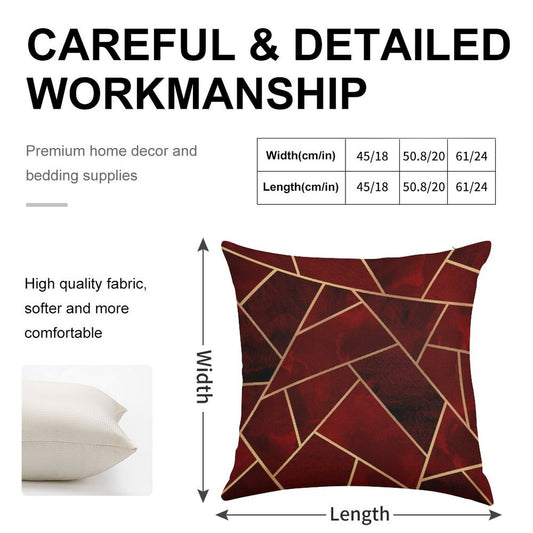 Red & Gold Geo Linen Throw Pillow Cover