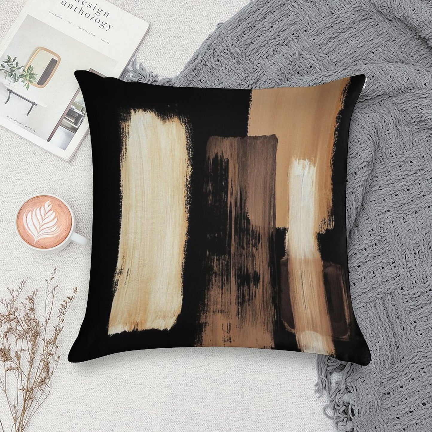 Black Brown Soft Hidden Zipper Throw Pillow