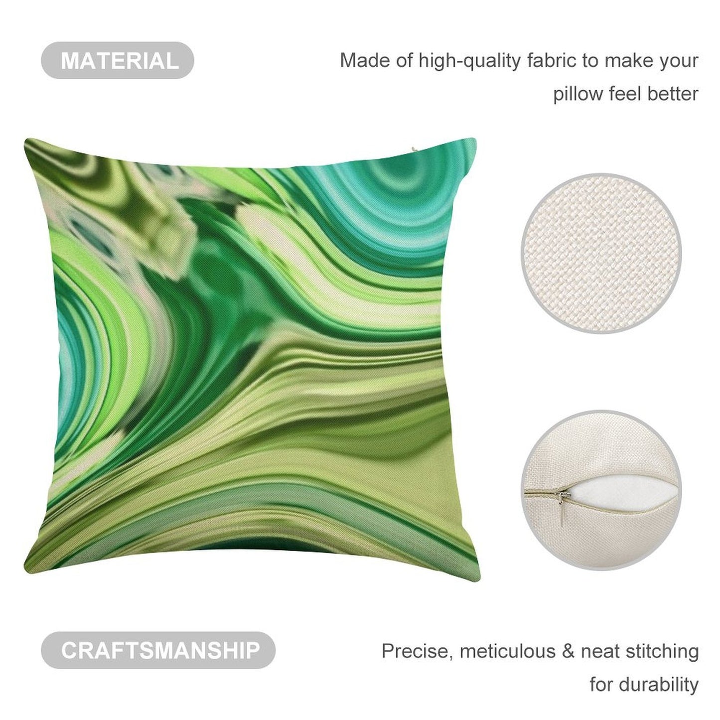 1980s Modern Abstract Turquoise Lime Green Marble Swirls Linen Throw Pillow Cover