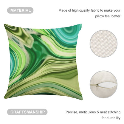 1980s Modern Abstract Turquoise Lime Green Marble Swirls Linen Throw Pillow Cover