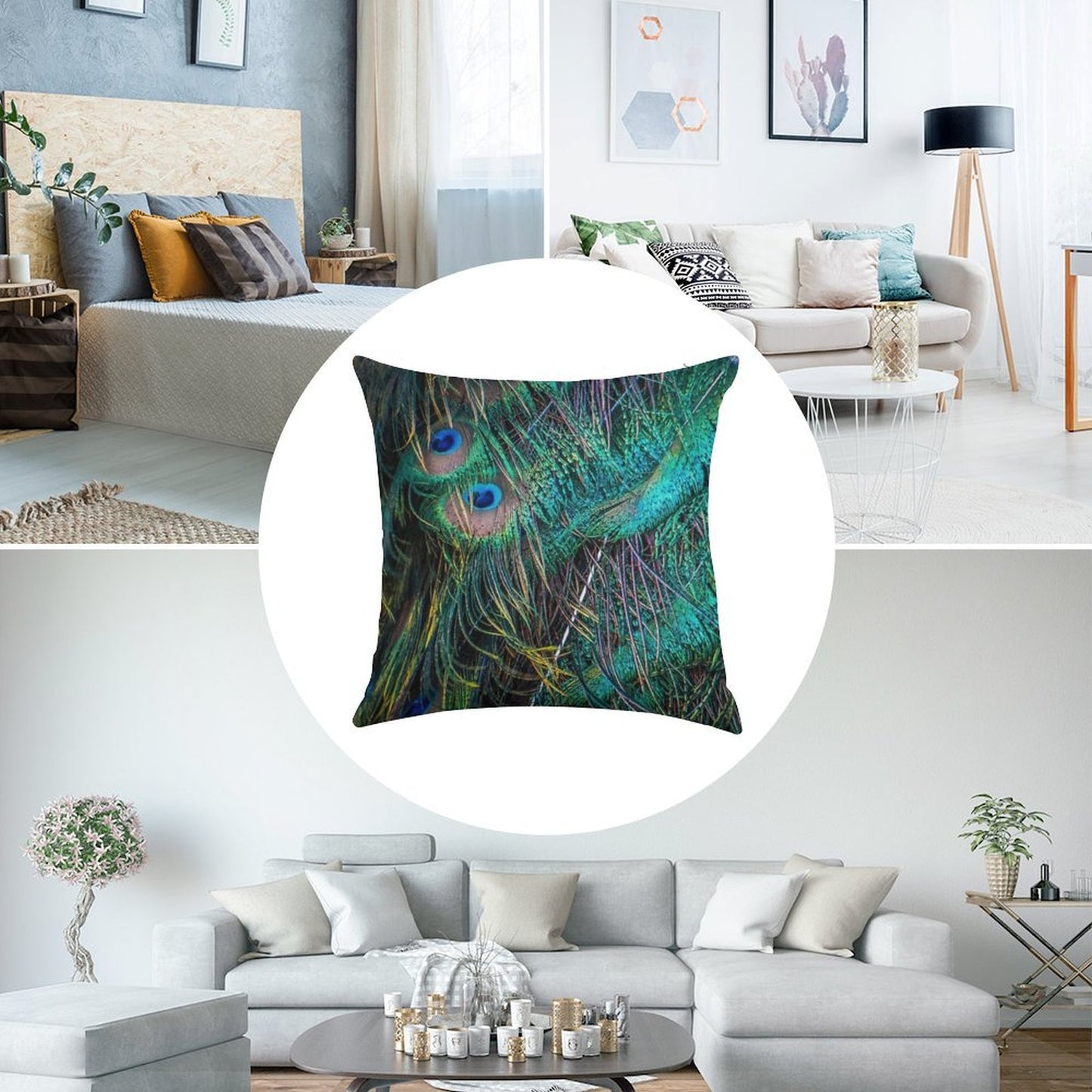 Peacock Feathers Linen Throw Pillow Cover