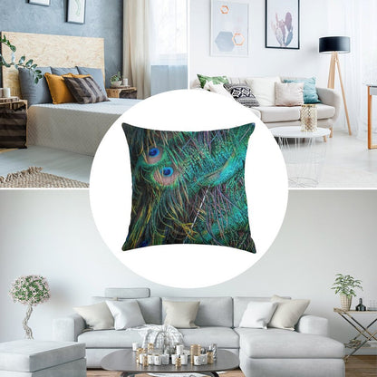 Peacock Feathers Linen Throw Pillow Cover