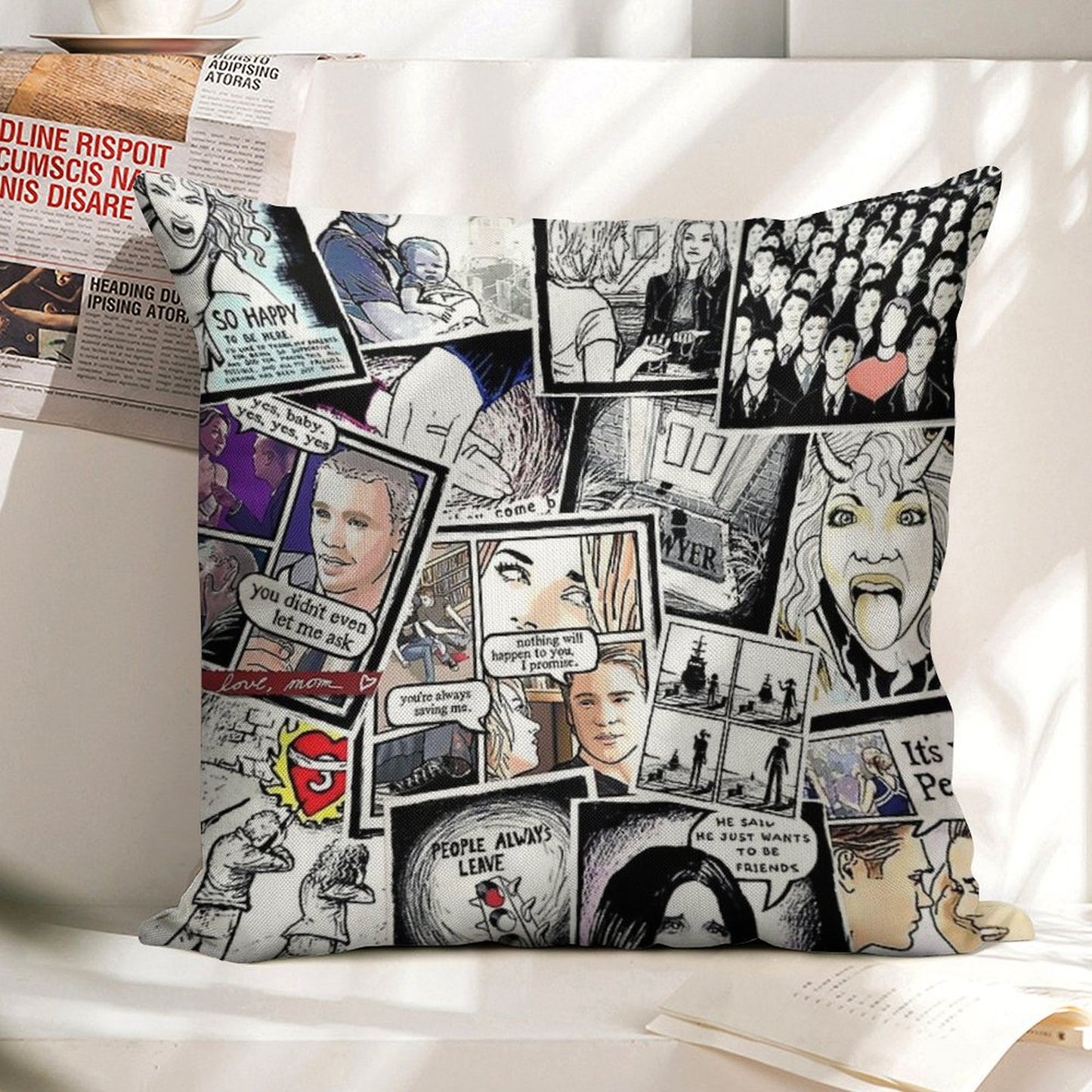 Peyton's Artwork Collage Linen Throw Pillow Cover