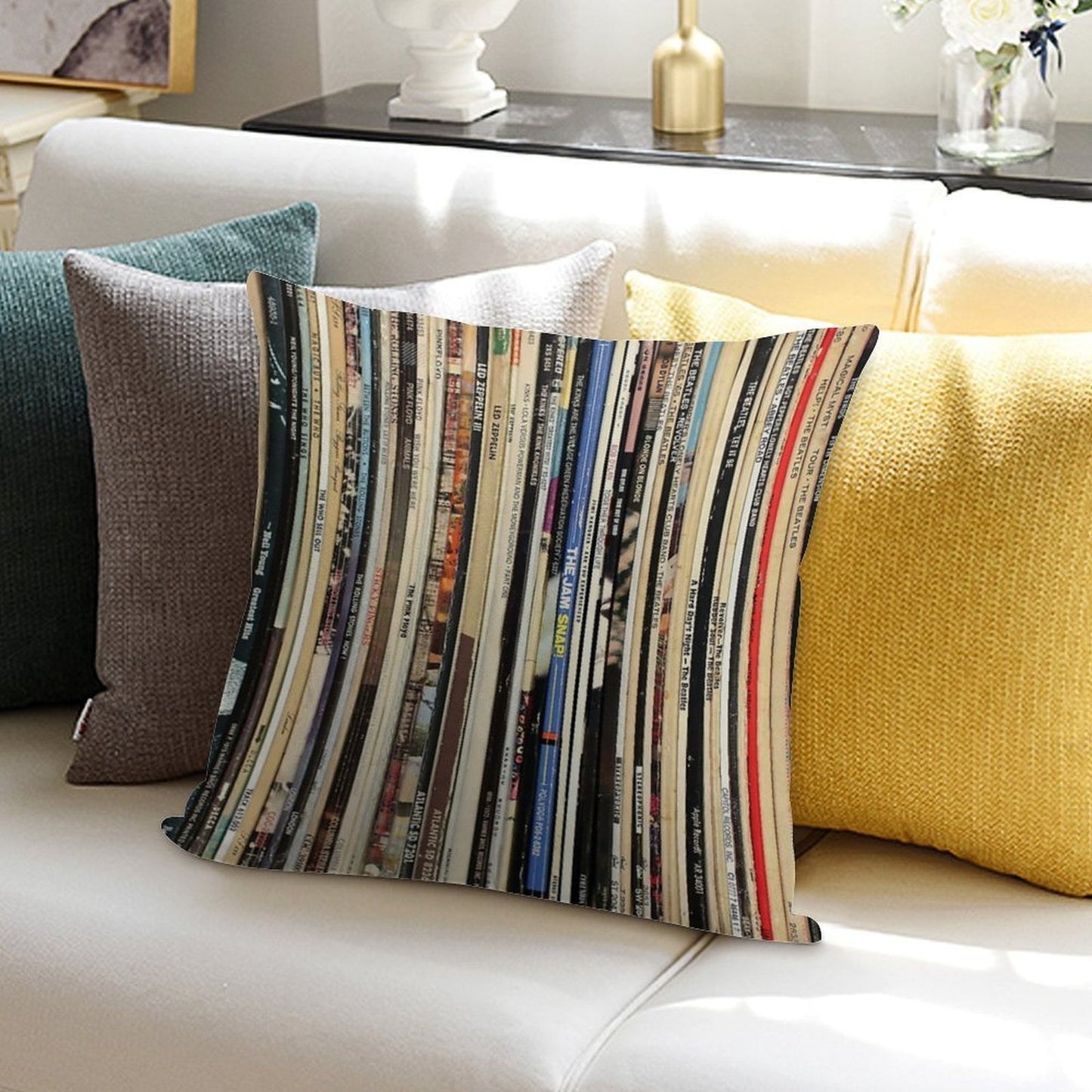 Classic Rock Vinyl Records Soft Easy Maintenance Throw Pillow