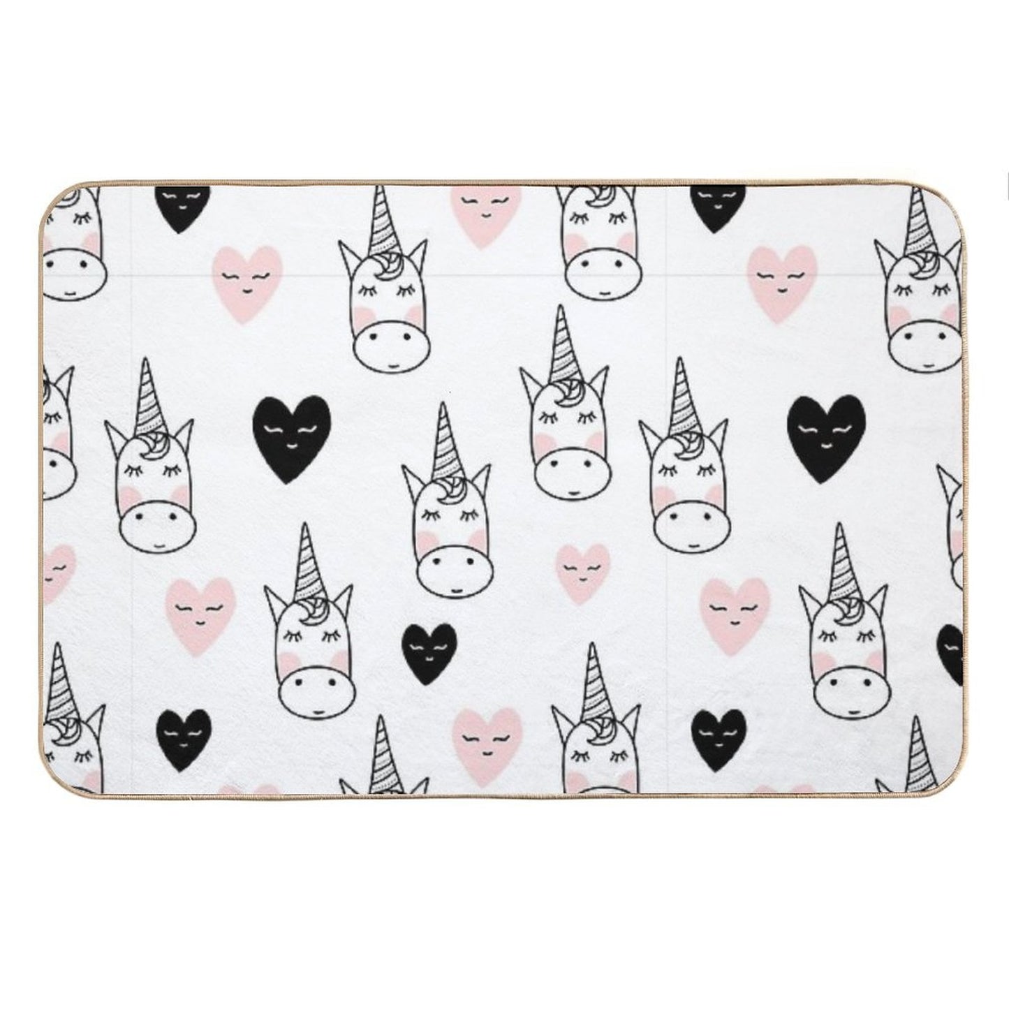 Lovely Unicorns And Hearts - Pink, Black, Grey  Gray Bath Mat