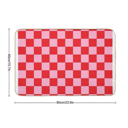 Checkered Pink And Red Bath Mat