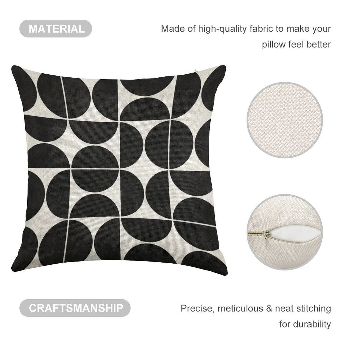 Mid-Century Modern Pattern No.3 - Black And White Concrete Linen Throw Pillow Cover