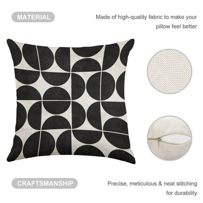 Mid-Century Modern Pattern No.3 - Black And White Concrete Linen Throw Pillow Cover