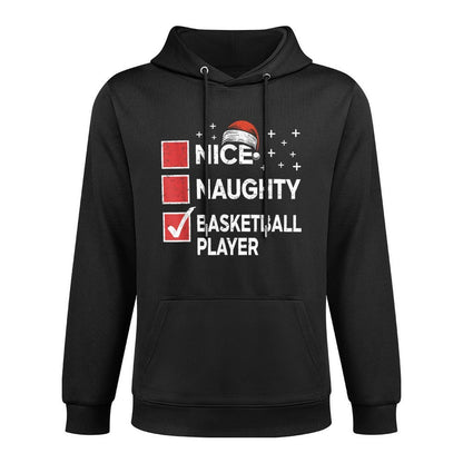 Christmas Nice Naughty Basketball Player Xmas List Santa Hat Moisture-Wicking Hoodie