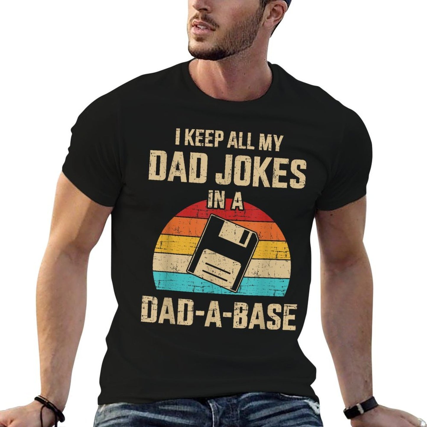 Funny Dad Jokes in Dad-a-base Vintage for Fathers Day  Eco-friendly Material T-Shirt