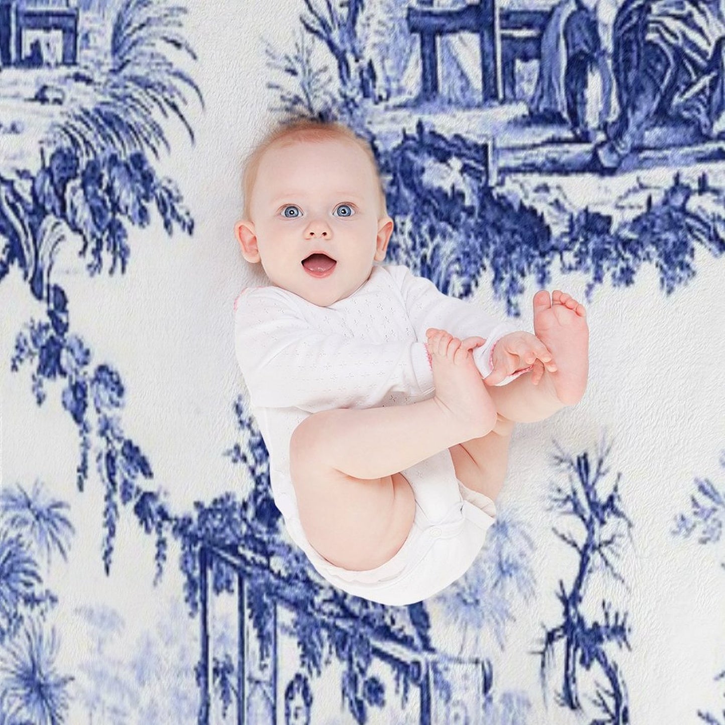 Blue Chinoiserie Toile Throw Blanket