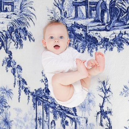 Blue Chinoiserie Toile Throw Blanket