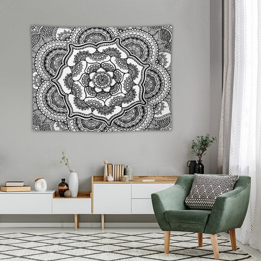 Spring Lotus  Abstract  Black And White Tapestry