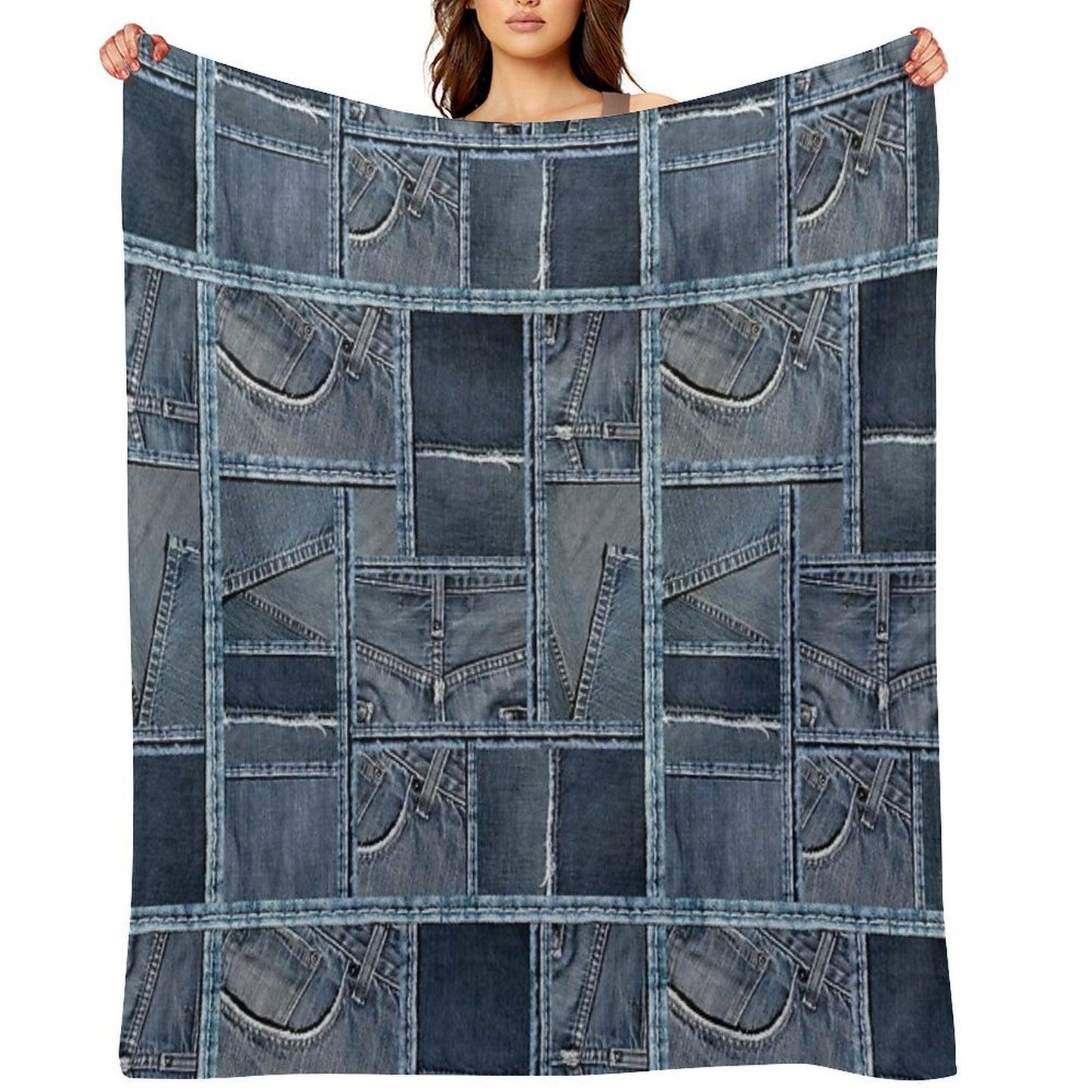 Blue Jeans Denim Patchwork Throw Blanket