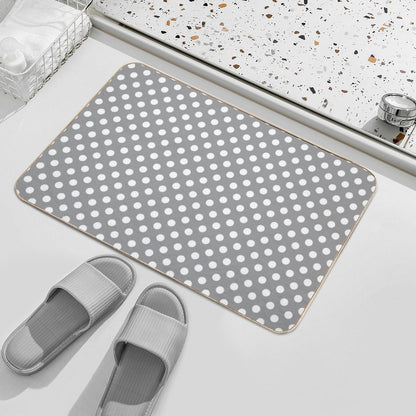 White Polka Dots on Gray Background Bath Mat