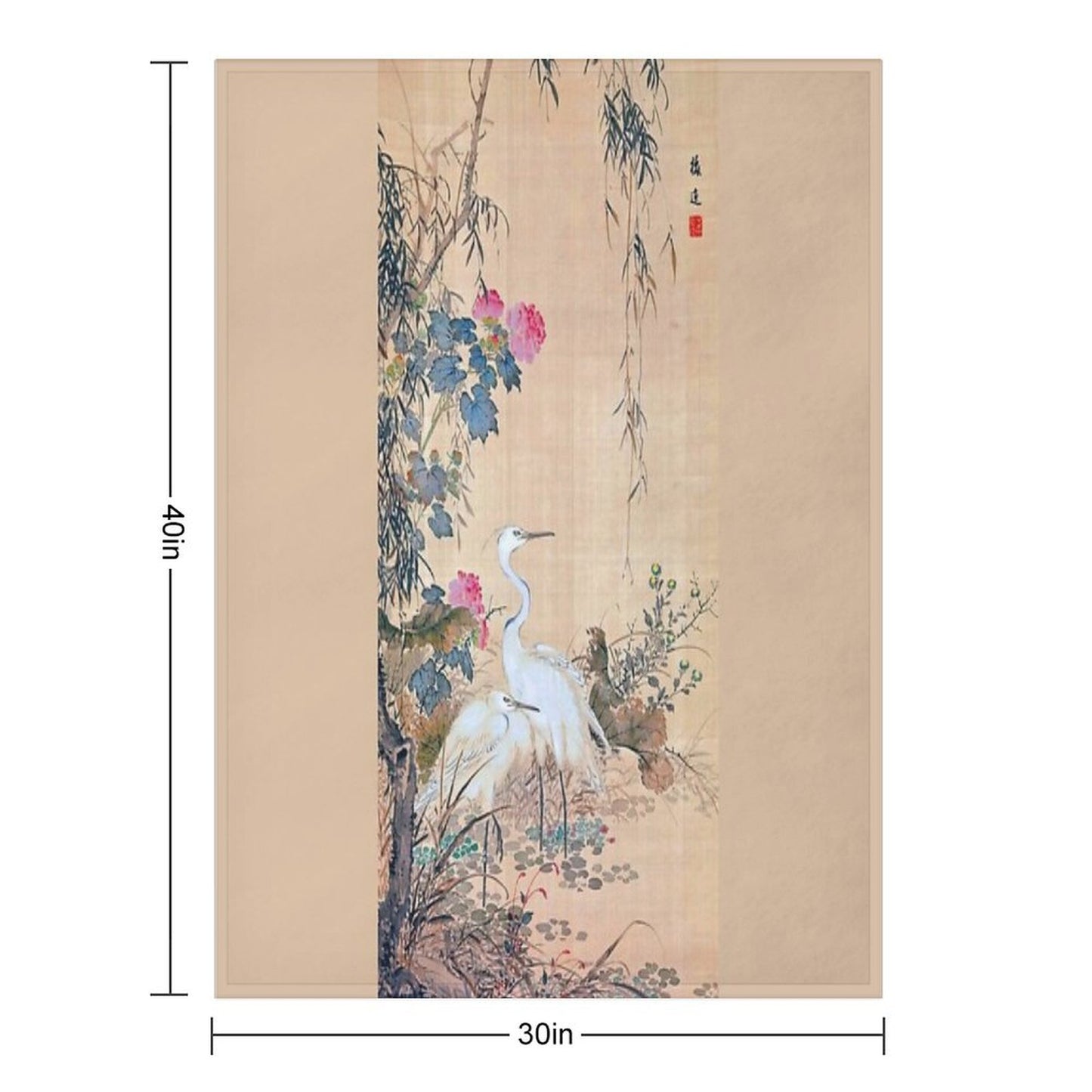 Egrets, Peonies, And Willows (Restored Japanese Artwork) Throw Blanket