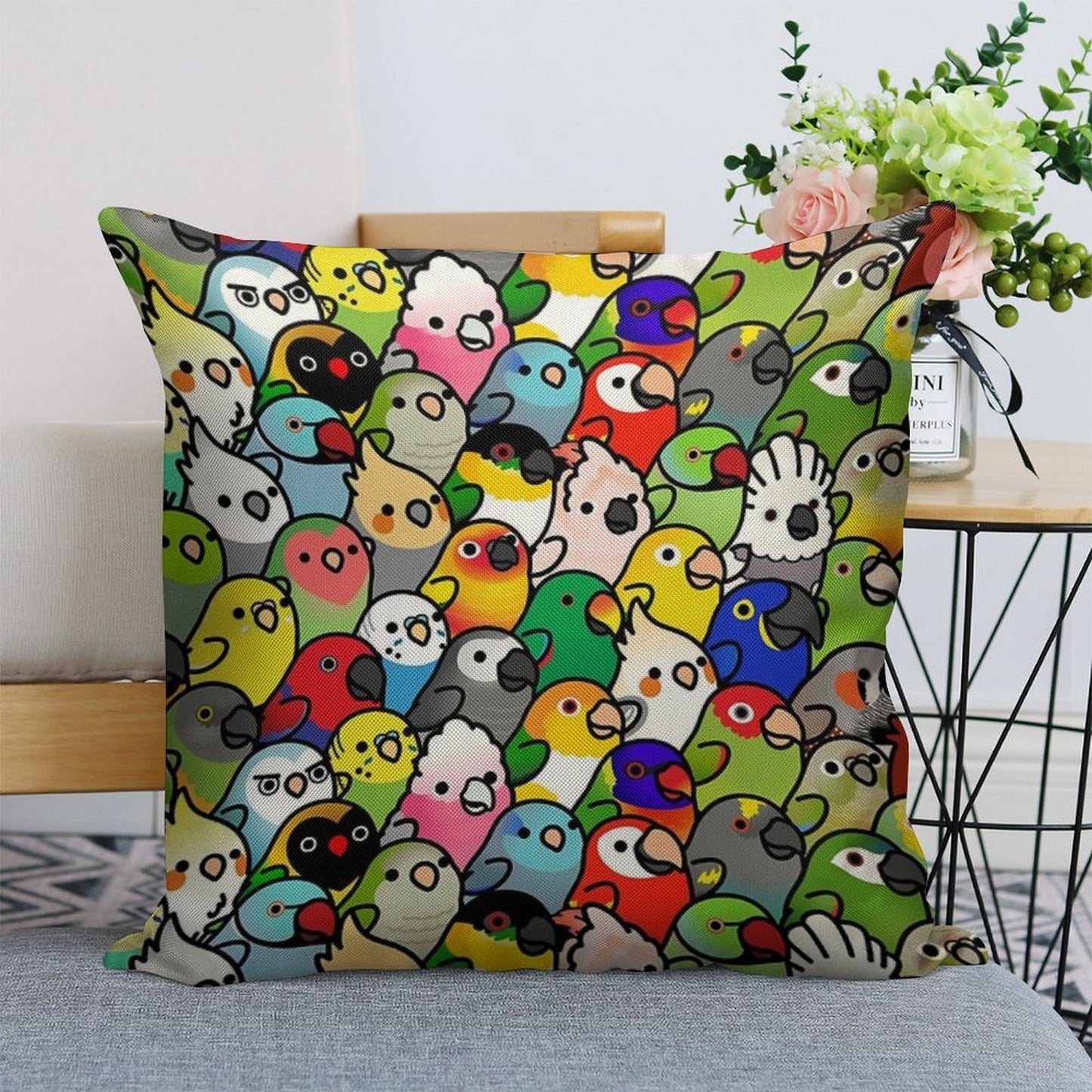 Everybirdy Pattern 2023 Linen Throw Pillow Cover