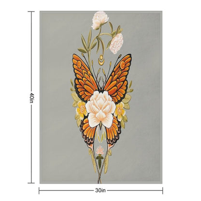 Tattoo Butterfly Peonies Throw Blanket