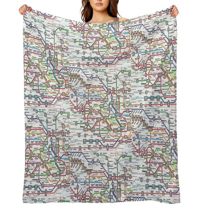 Tokyo Subway Map Clock Throw Blanket