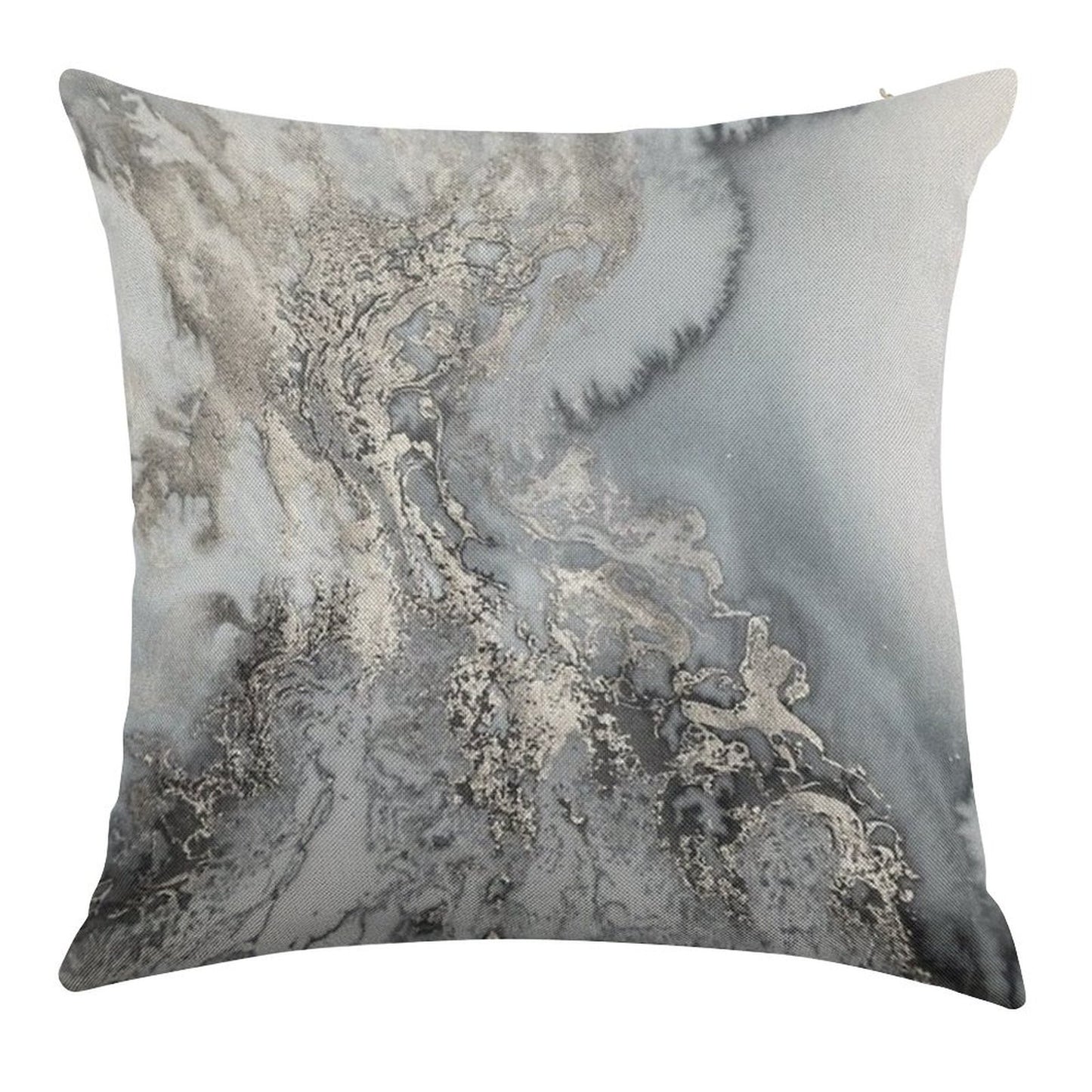 Gray Silver Snow Marble Print Linen Throw Pillow Cover