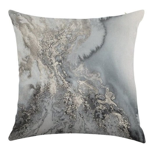 Gray Silver Snow Marble Print Linen Throw Pillow Cover