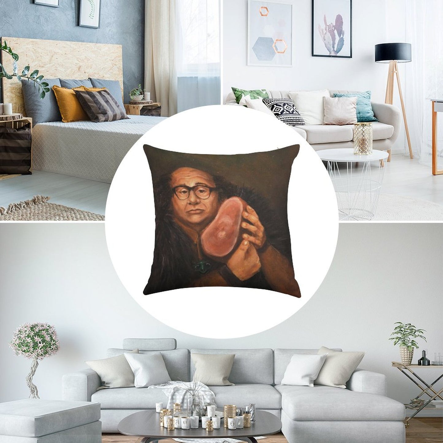Danny Devito And His Beloved Ham Linen Throw Pillow Cover
