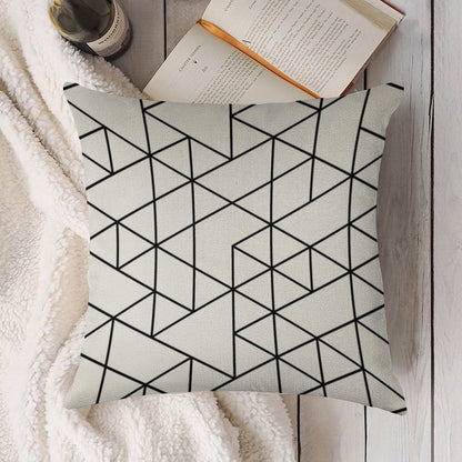 Triangles, Black And White Linen Throw Pillow Cover