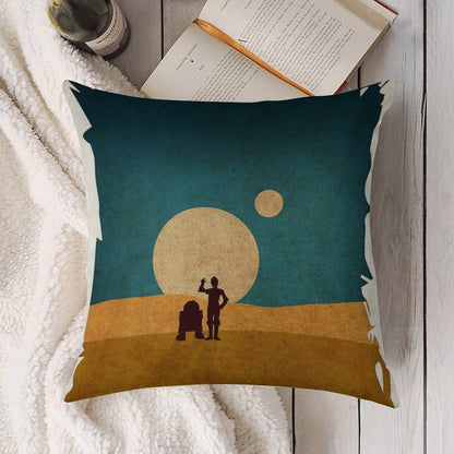 Droids In The Dunes Linen Throw Pillow Cover