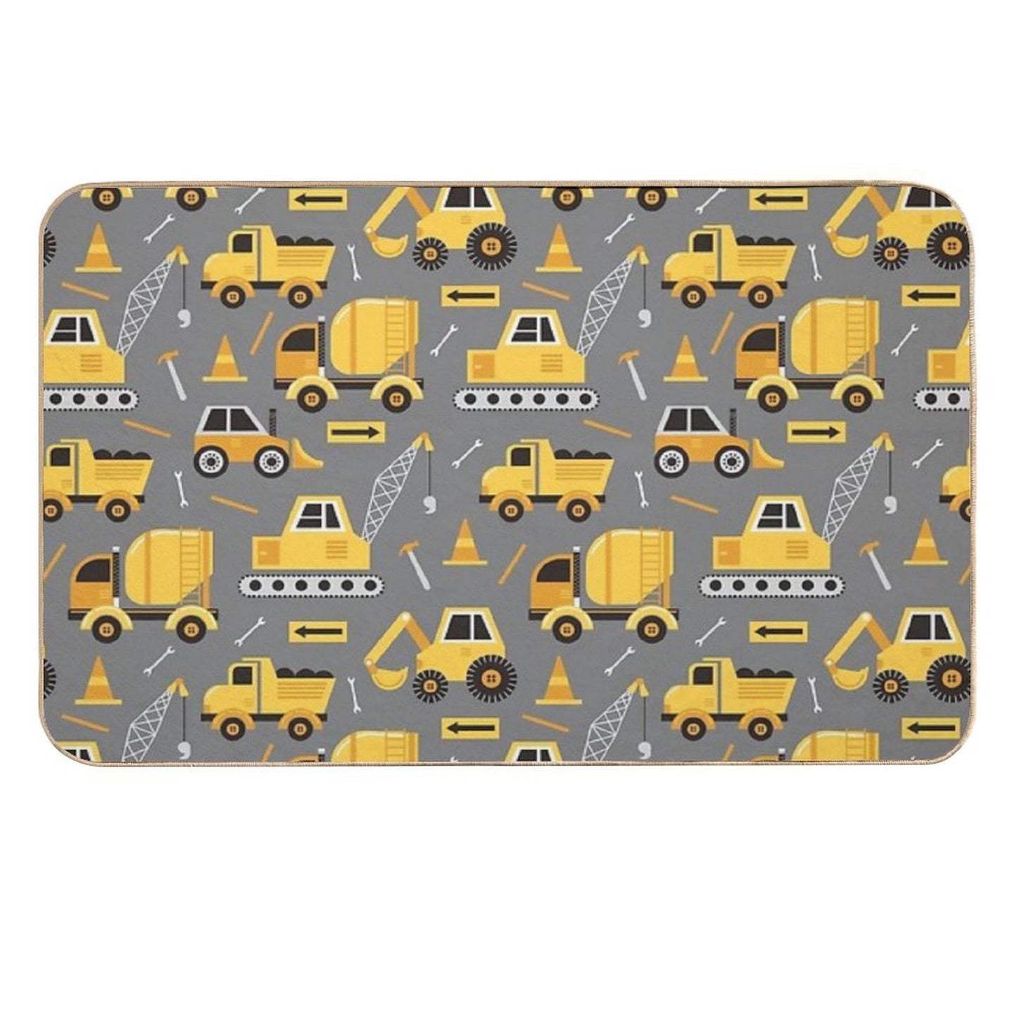 Construction Trucks on Gray  Easy Maintenance Bath Mat