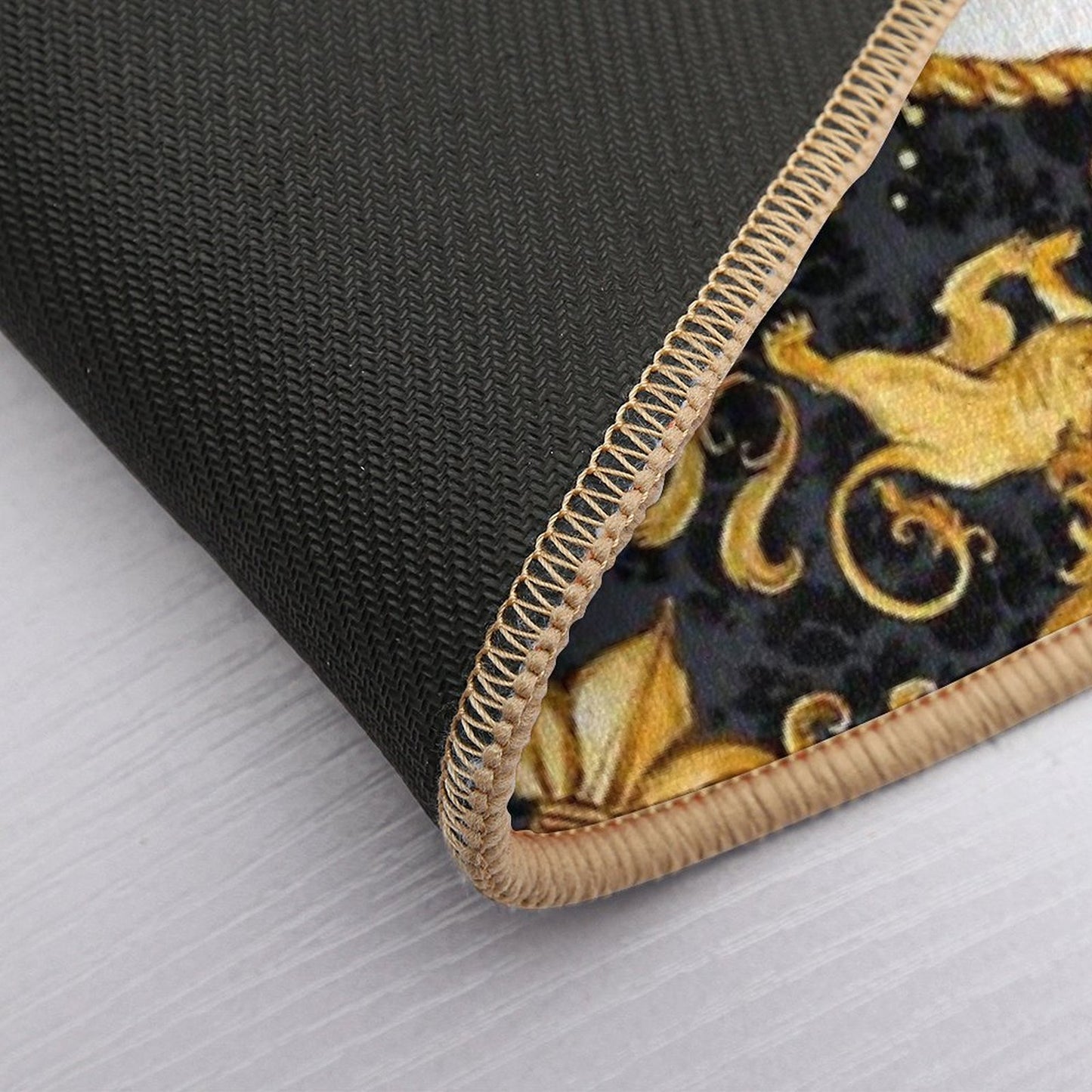 Golden Lion And Damask Ornament Bath Mat