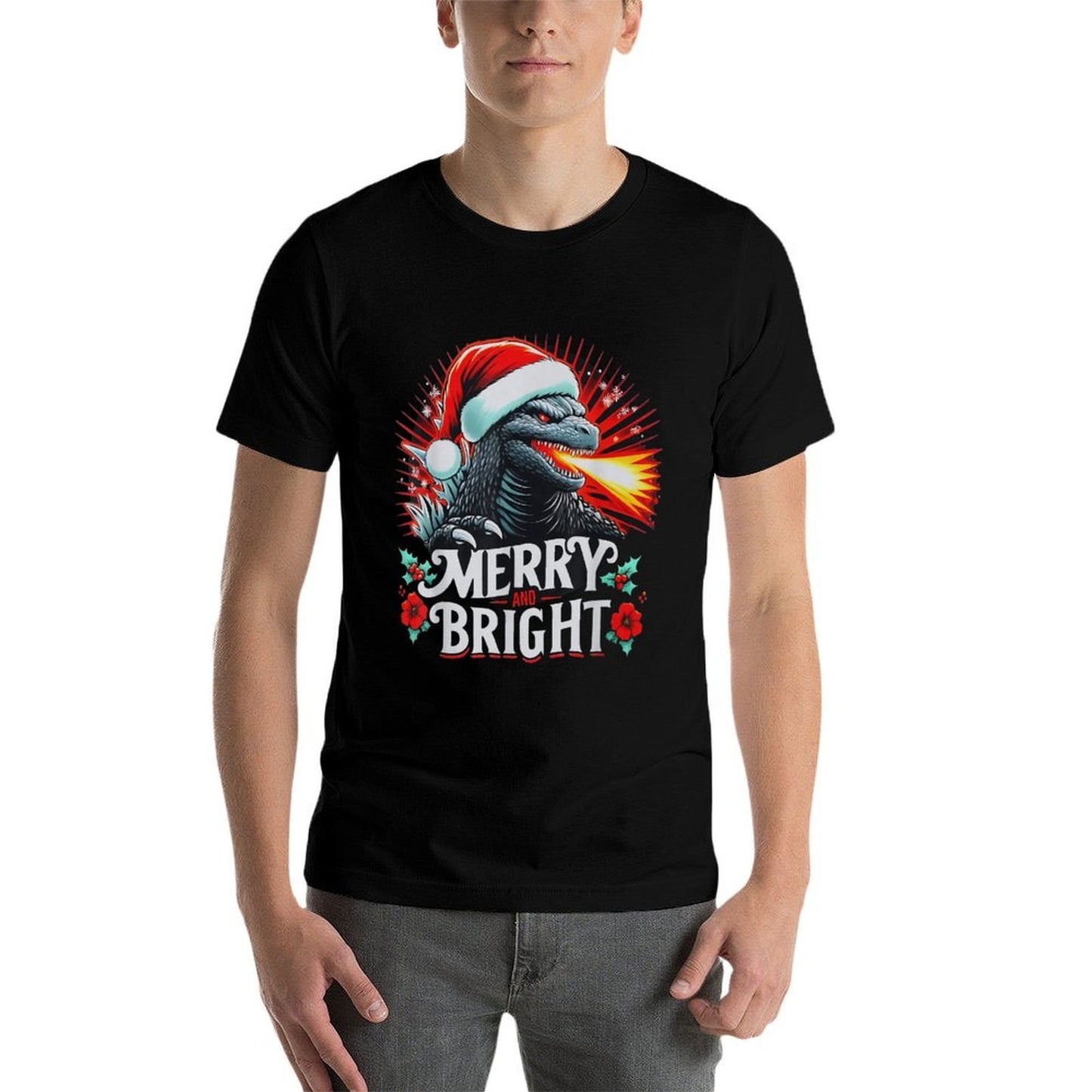Santazilla Japanese Monster Kaiju Merry And Bright Christmas  Cotton T-Shirt