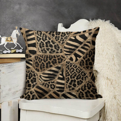Animal Print - Leopard And Zebra - Pastel Gold Linen Throw Pillow Cover