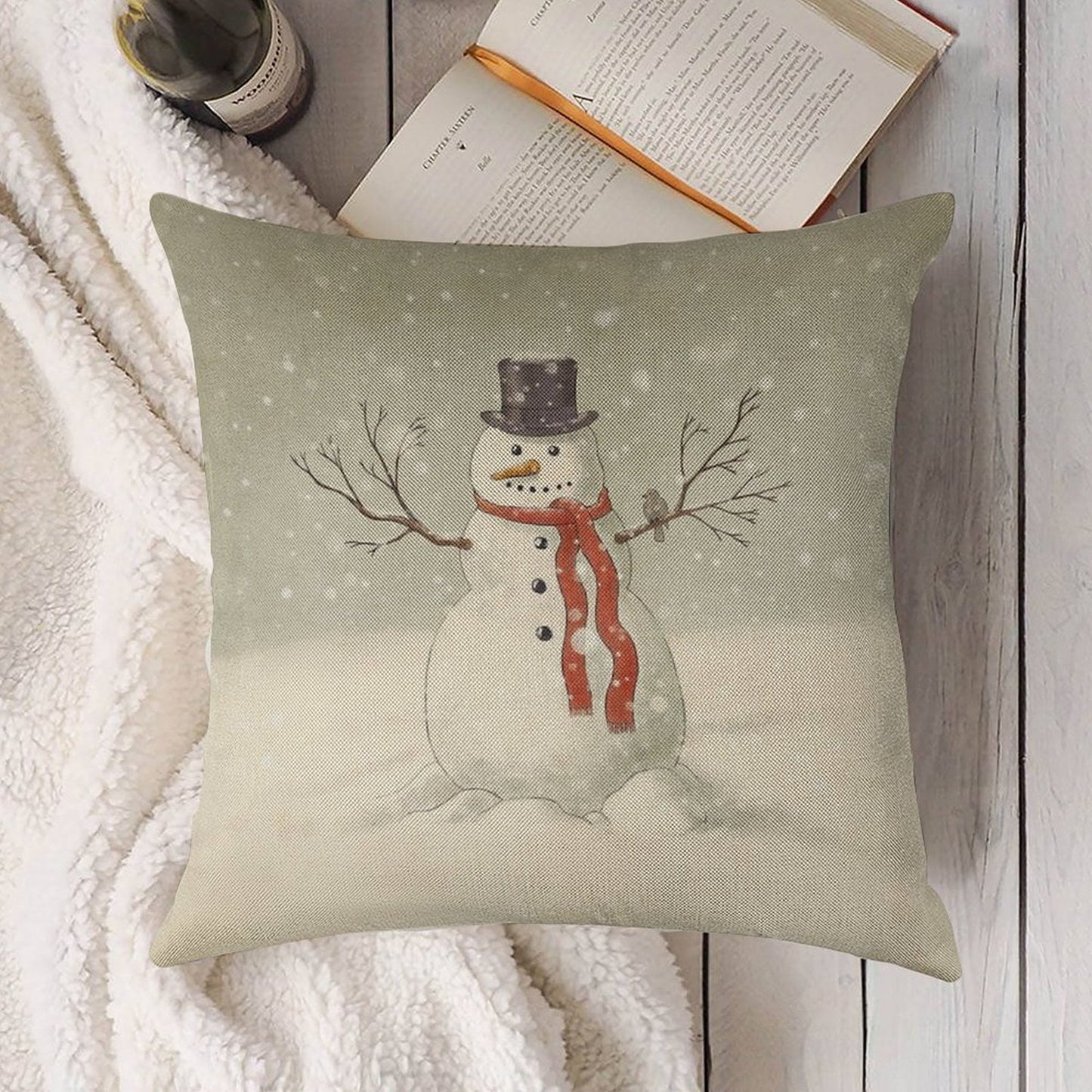 The Snowman Linen Throw Pillow Cover