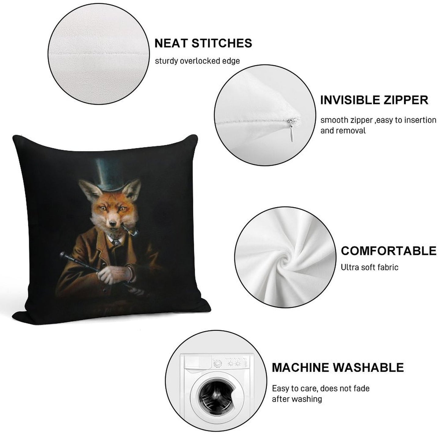 Dapper Victorian Fox Soft High-Density Material Throw Pillow