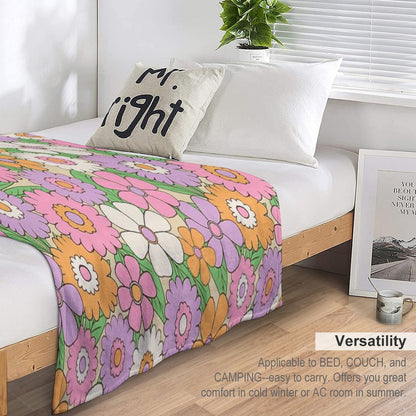 Groovy Retro Flower Power Pattern in Lilac, Pink And Orange Throw Blanket