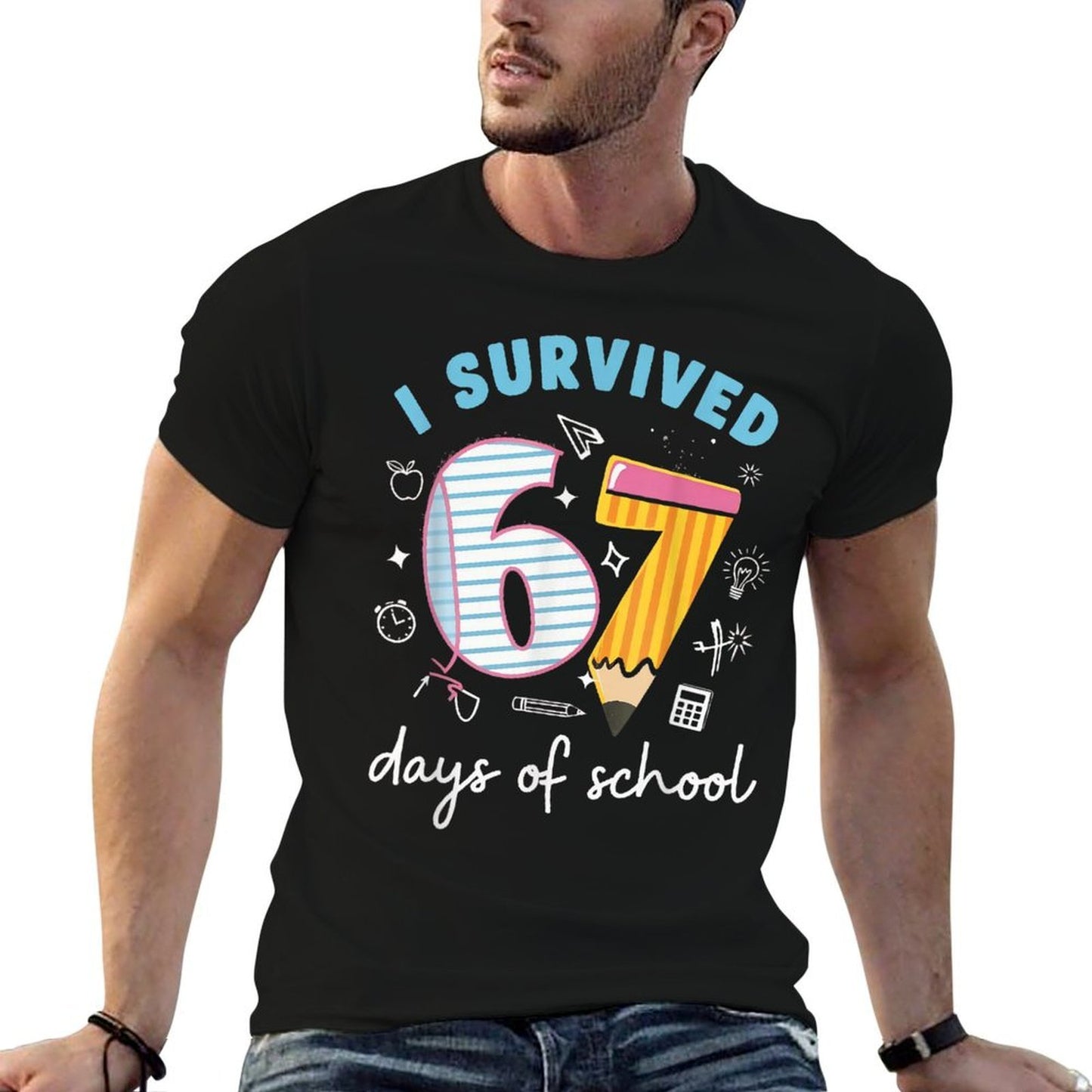 I Survived 67 Days of School Funny Meme Teacher Student Comfortable T-Shirt
