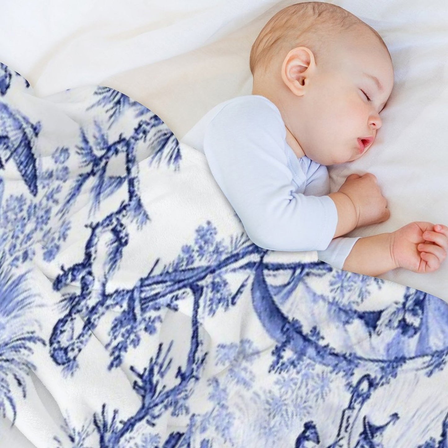 Blue Chinoiserie Toile Throw Blanket