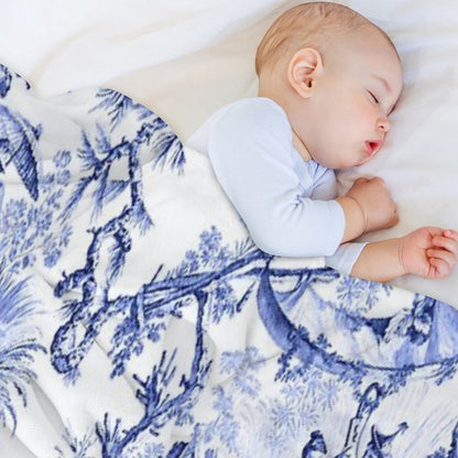 Blue Chinoiserie Toile Throw Blanket