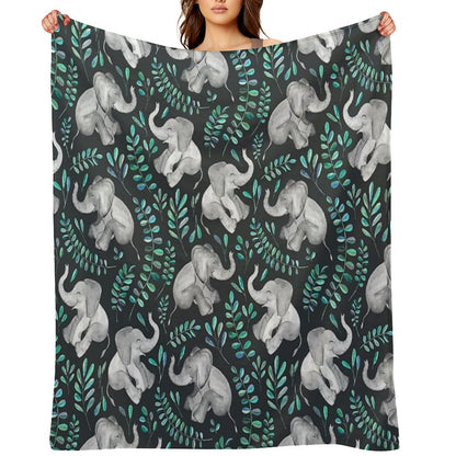 Laughing Baby Elephants – Emerald And Turquoise Throw Blanket
