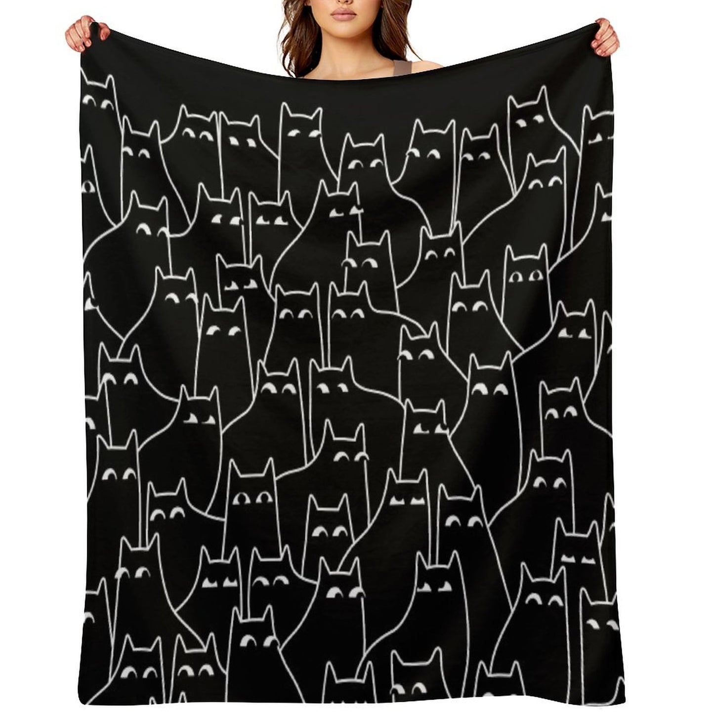 Suspicious Cats (Minimal White Linework Version) Throw Blanket