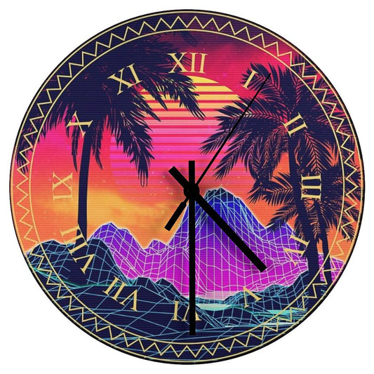 80s Vaprwave Rocks And Palm Trees Design Wall Clock