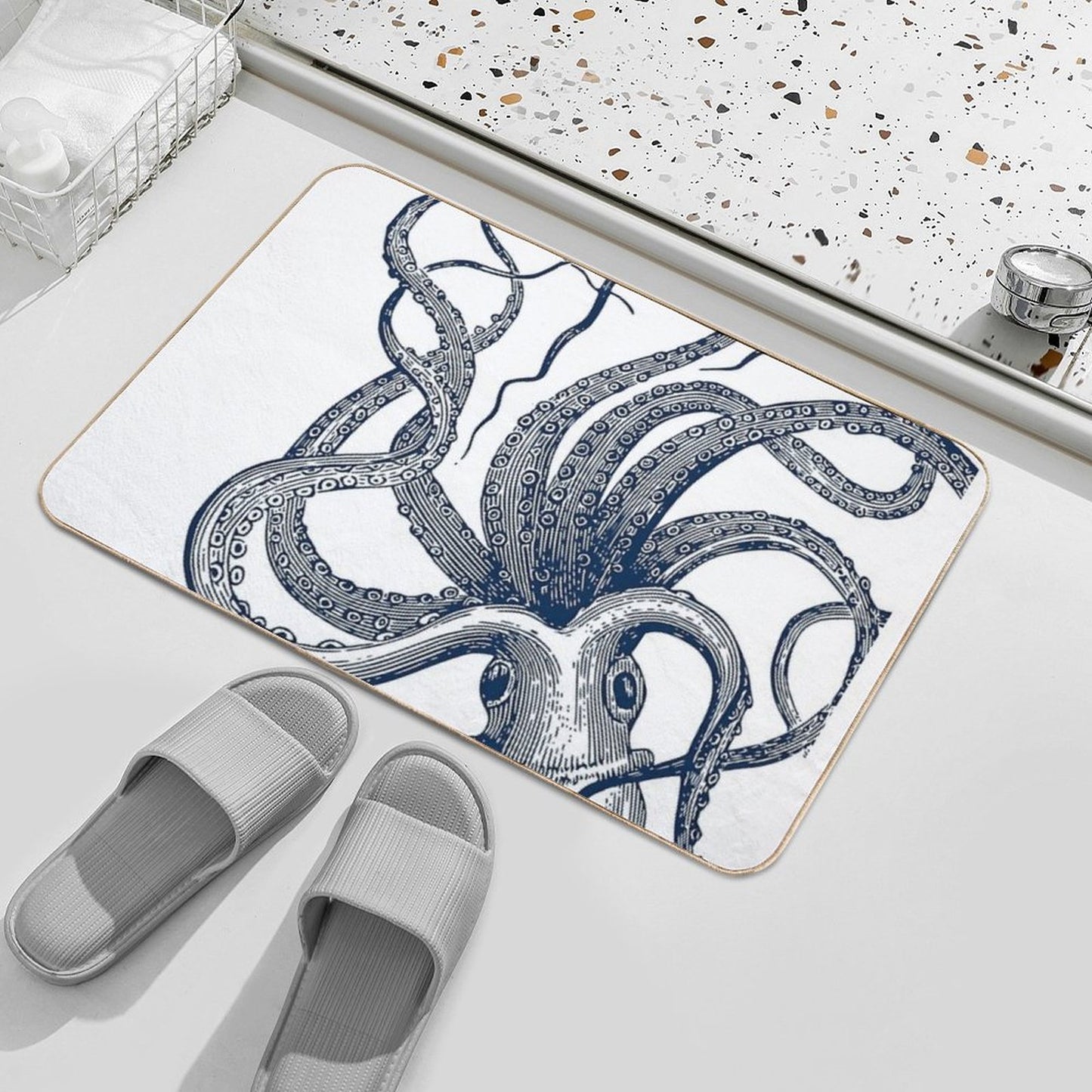 Navy Octopus Bath Mat