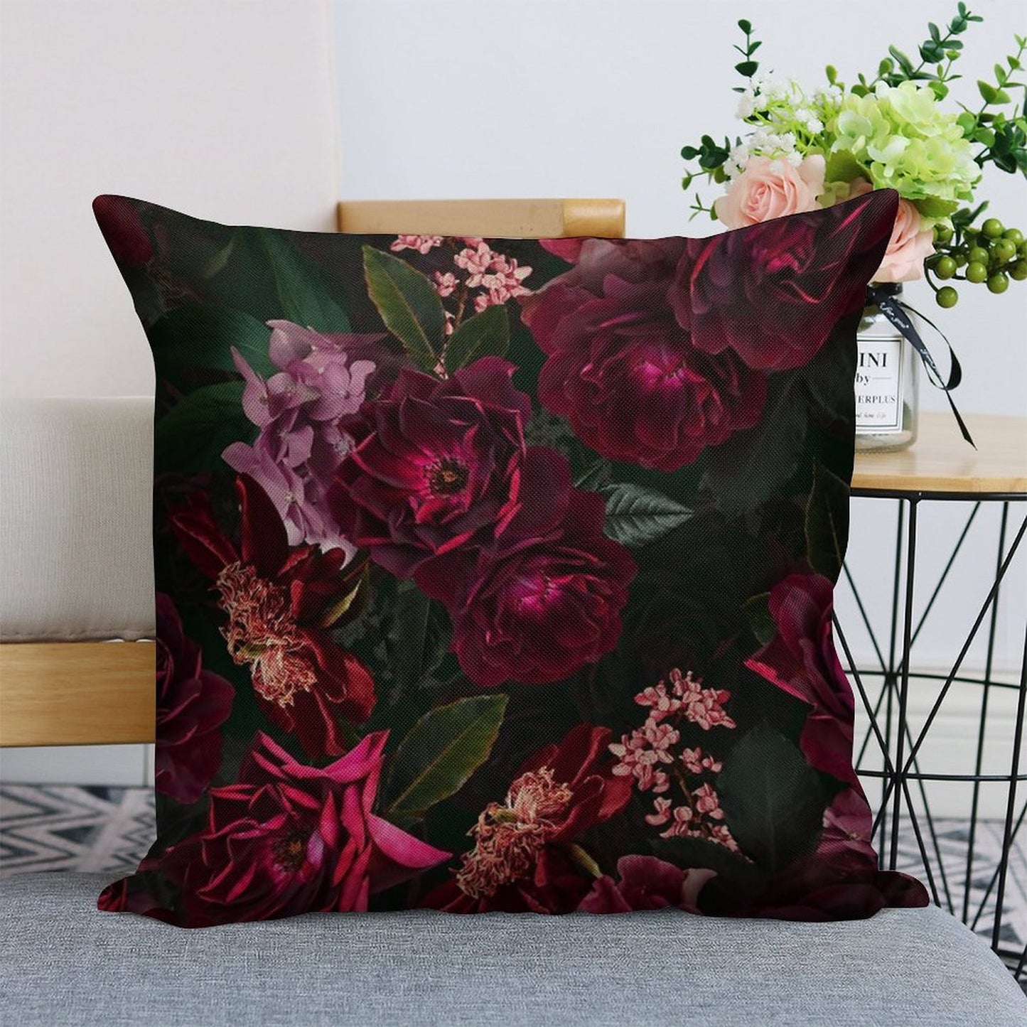 Antique Midnight Botanical Flower Rose Botanical Night Garden Nightgarden Linen Throw Pillow Cover