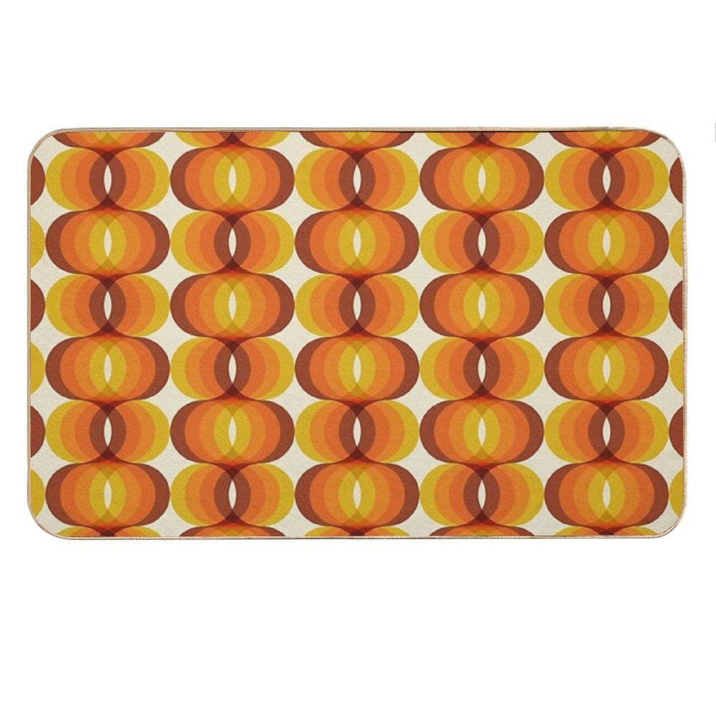 Orange, Brown, And Ivory Retro 1960s Wavy Pattern Bath Mat