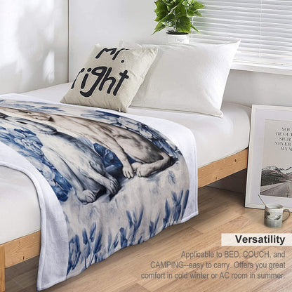 Toile De Jouy Blue Two Rabbits  Delft Blue  Floral And Animal Throw Blanket