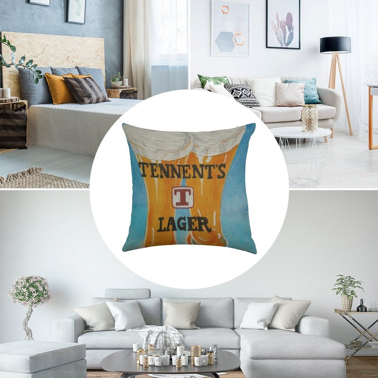 Tennents Lager Linen Throw Pillow Cover